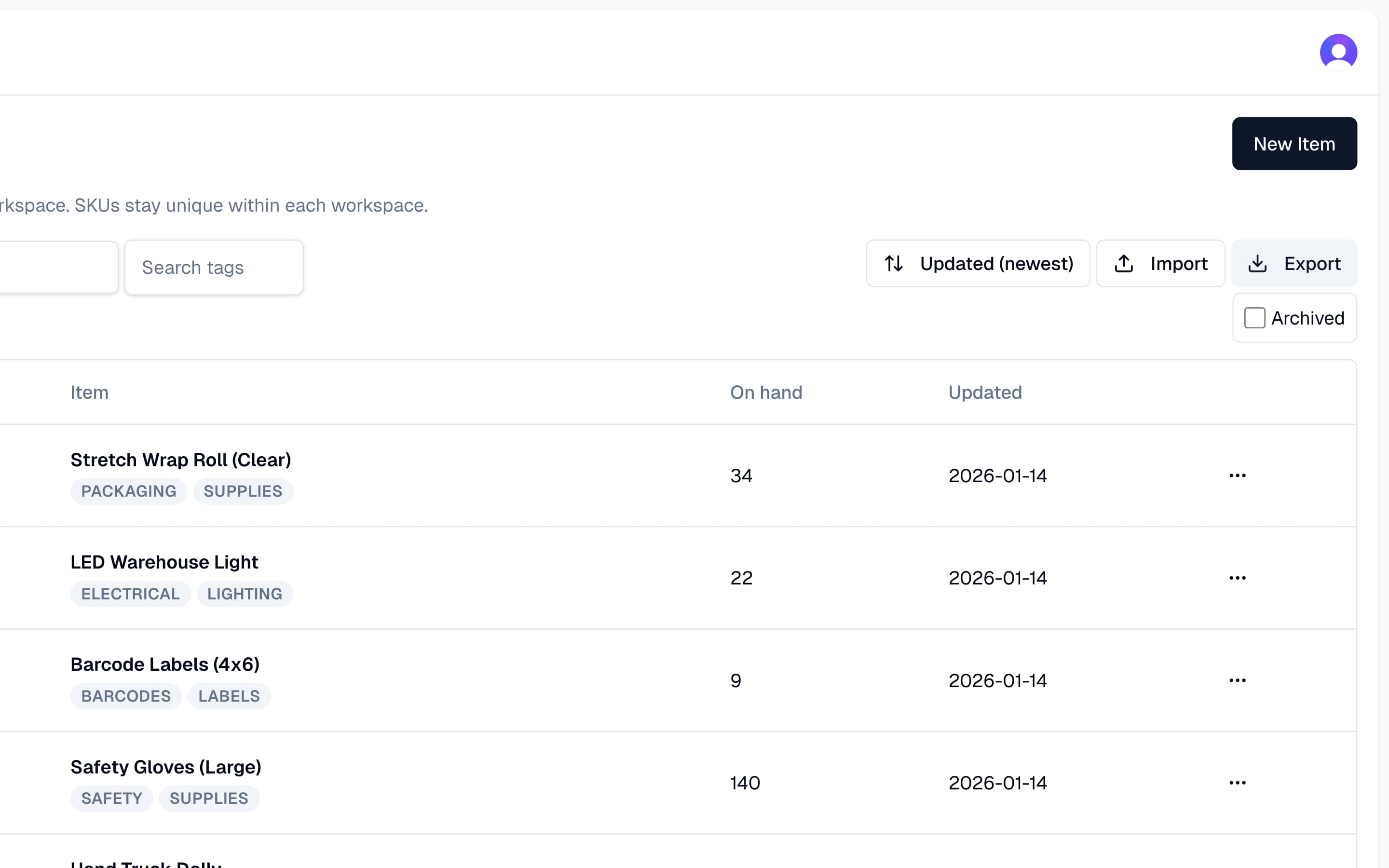 CSV import and export